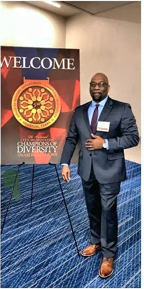 Derrick Brown, President of Brown Sterling Builders, at the City of Houston Champions of Diversity Awards
