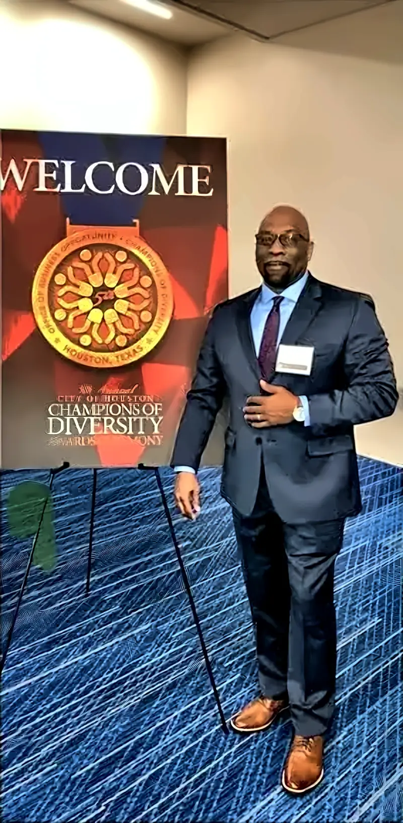 Derrick Brown, President of Brown Sterling Builders, at the City of Houston Champions of Diversity Awards